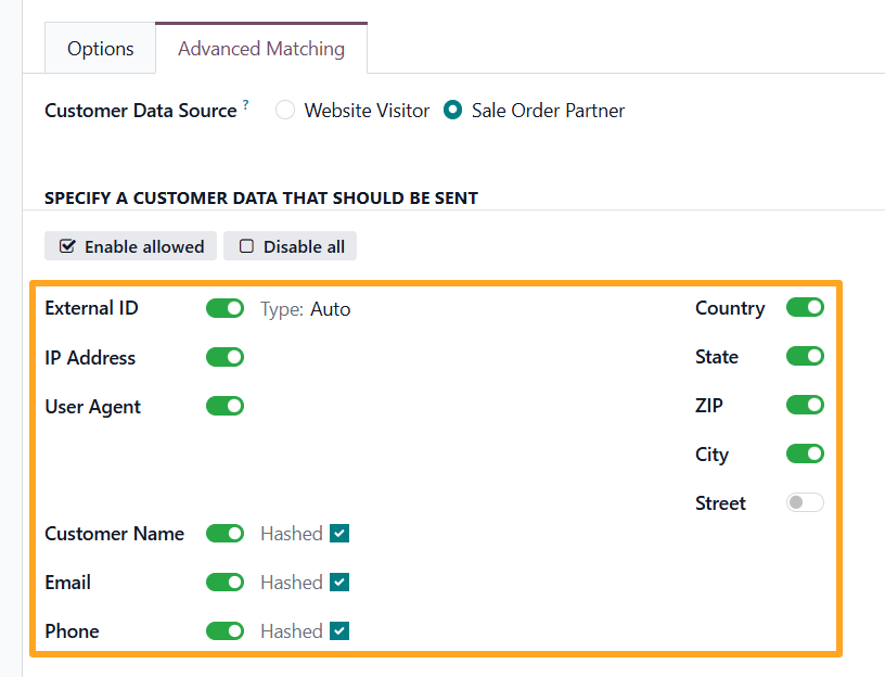odoo meta facebook pixel tracking service advanced matching