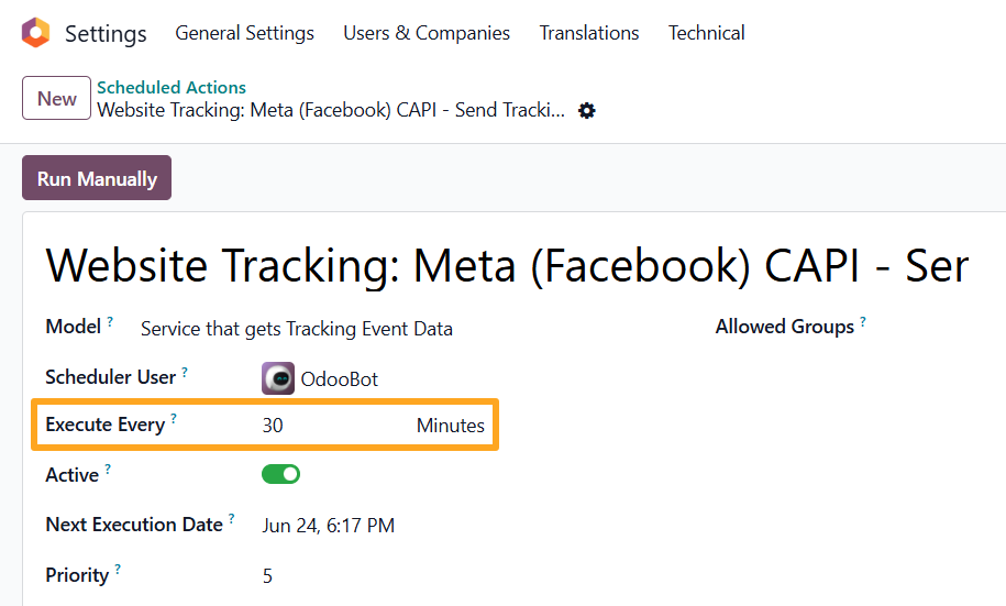 odoo meta facebook conversions api scheduled action