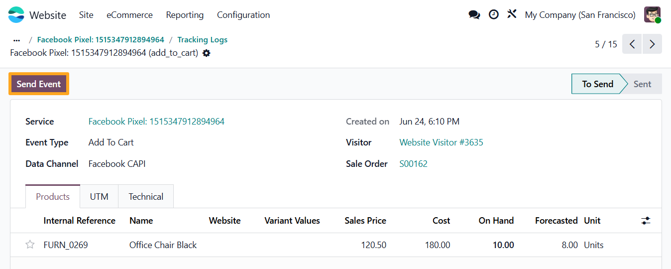 odoo meta facebook tracking service api send event log