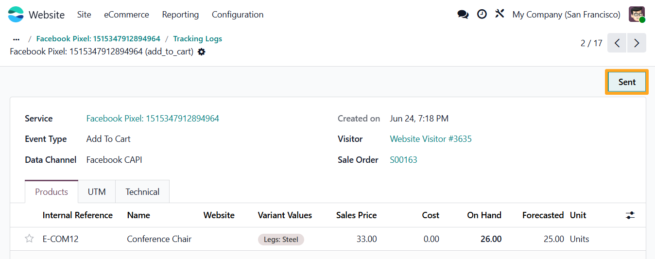 odoo meta facebook tracking log sent api