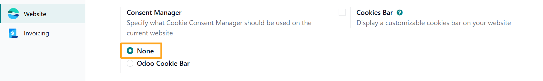 odoo website configuration settings consent manager none