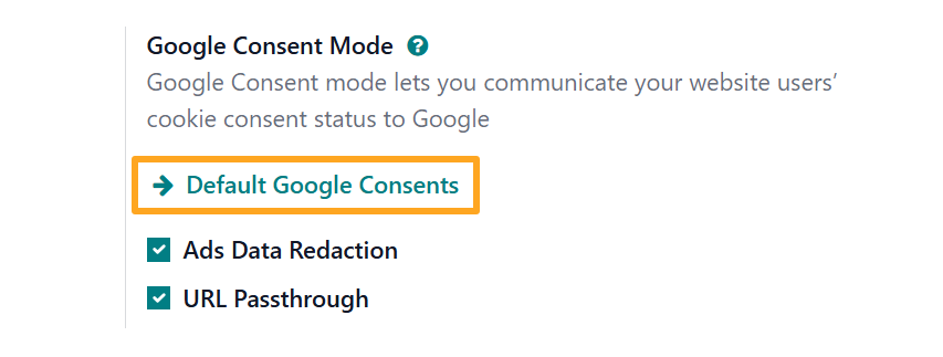odoo website configuration settings google consent mode default