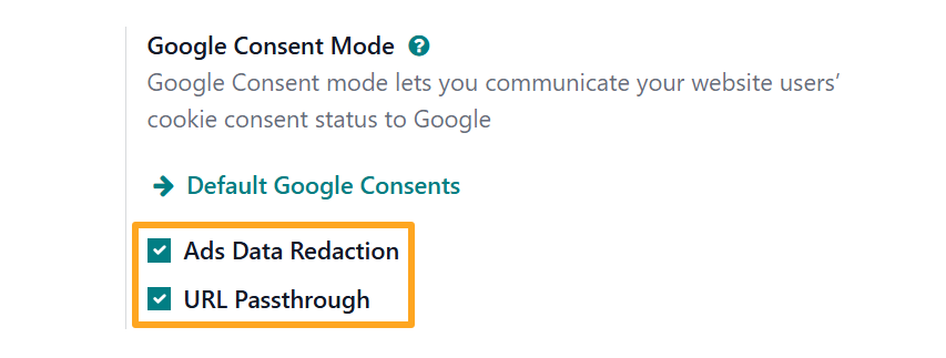 odoo website configuration settings google consent mode options
