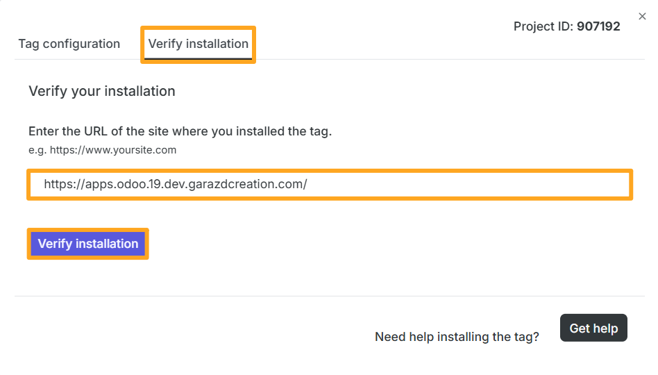 contentsquare odoo website url verify installation