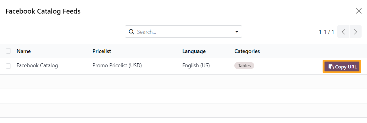 odoo online facebook catalog feeds copy url