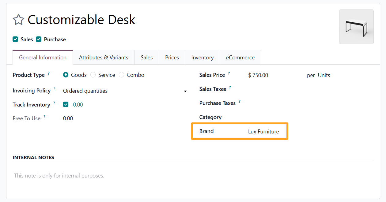 odoo product brand general information