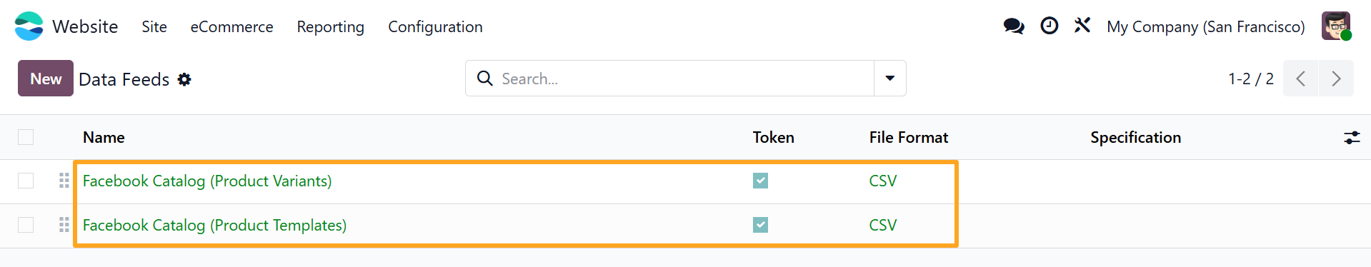 odoo каталог facebook товарні фіди даних