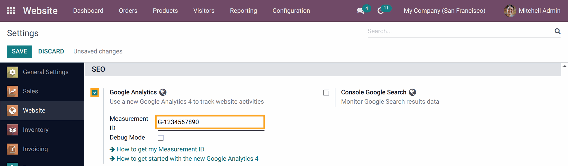 Odoo 12.0 Google Analytics 4 Global Site Tag (gtag.js) configuration