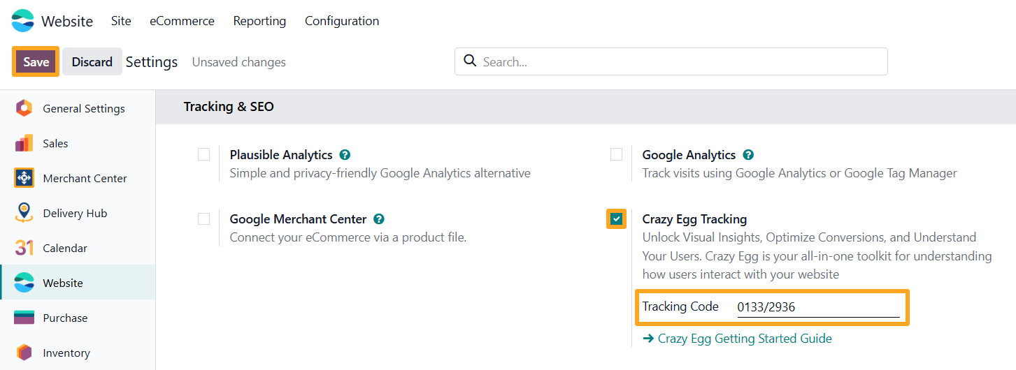 odoo website settings crazy egg tracking code