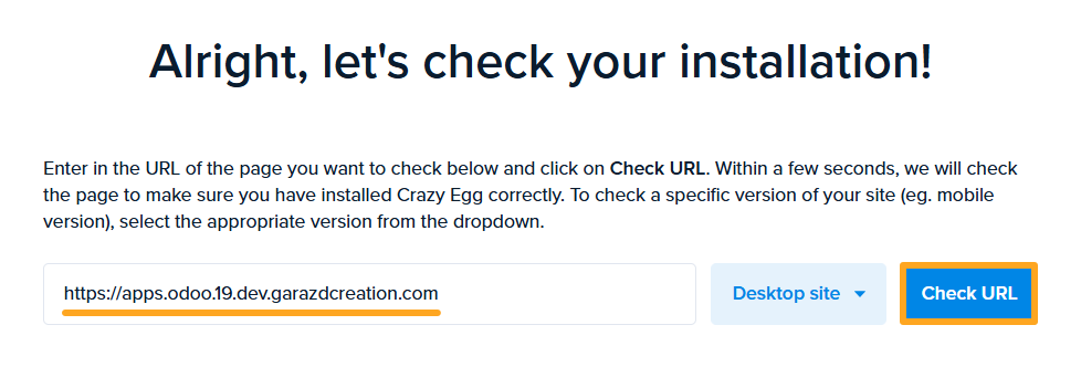 crazy egg check url odoo website