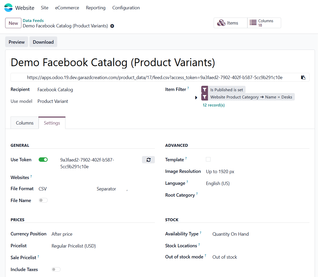 odoo facebook catalog pro product data feed