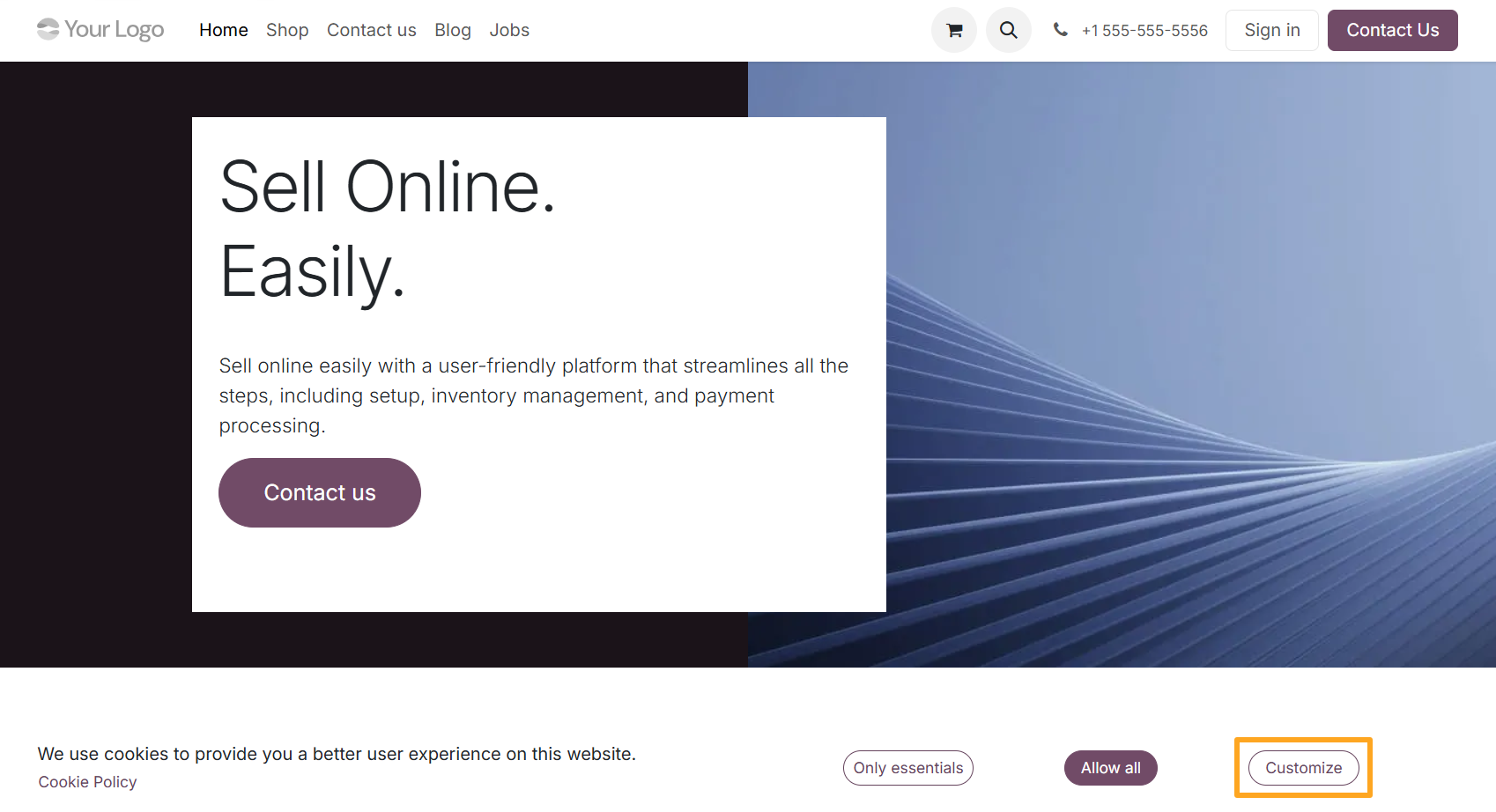 odoo website cookie bar customize
