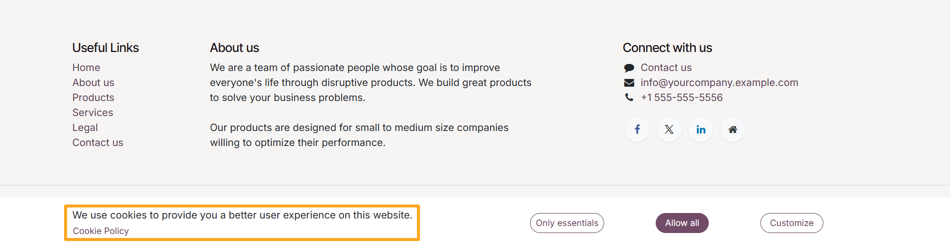 odoo website cookie bar title