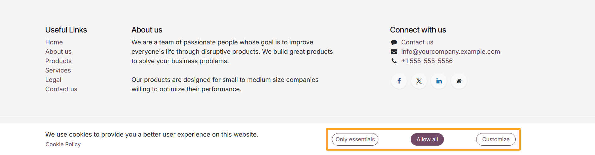 odoo website cookie bar buttons