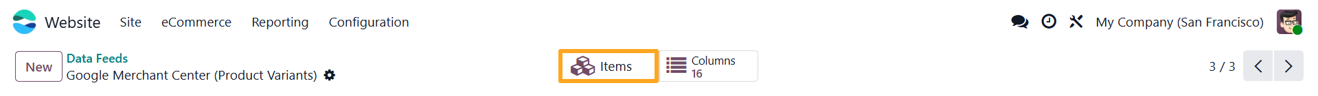 odoo google merchant center data feed items button
