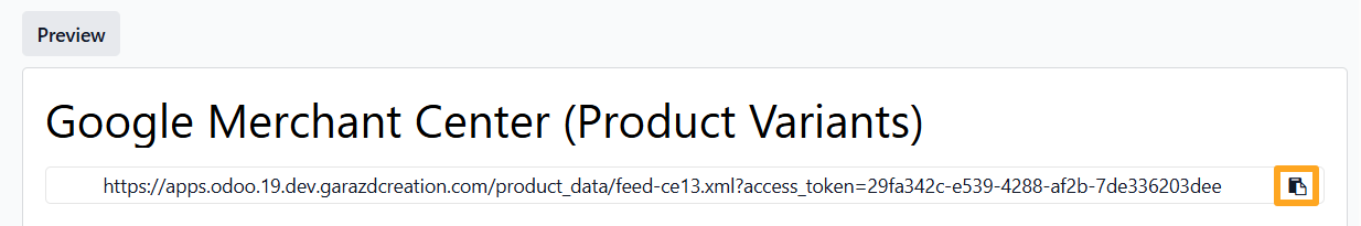 odoo google merchant center data feed url