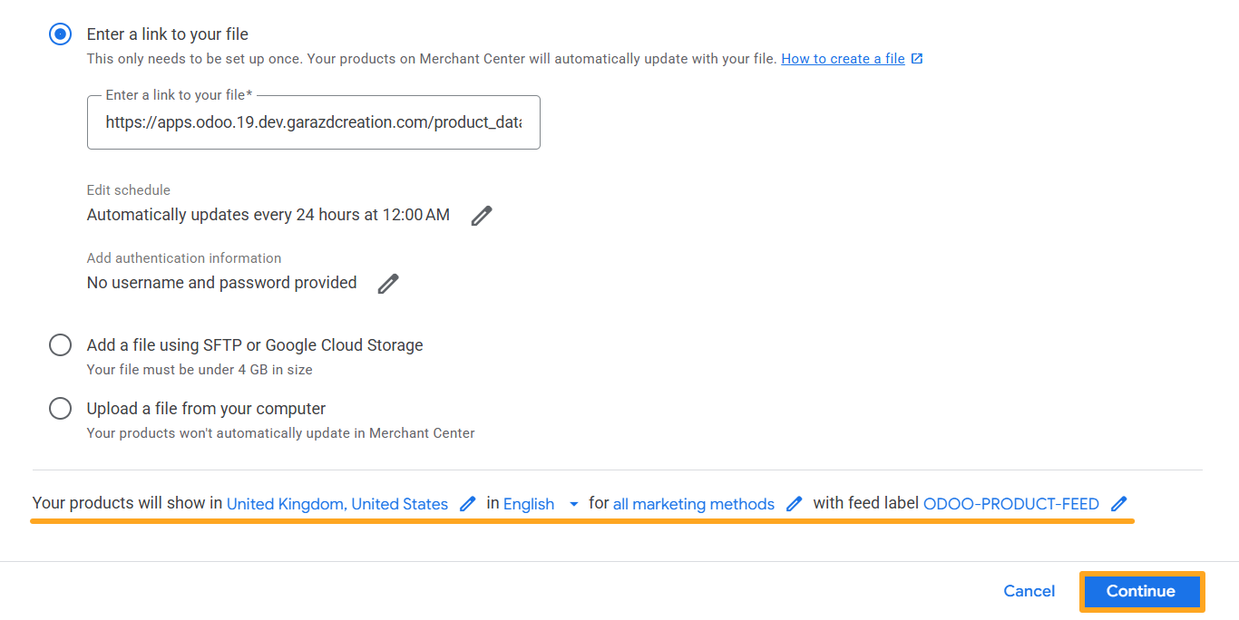 google merchant center data source countries language destinations feed label