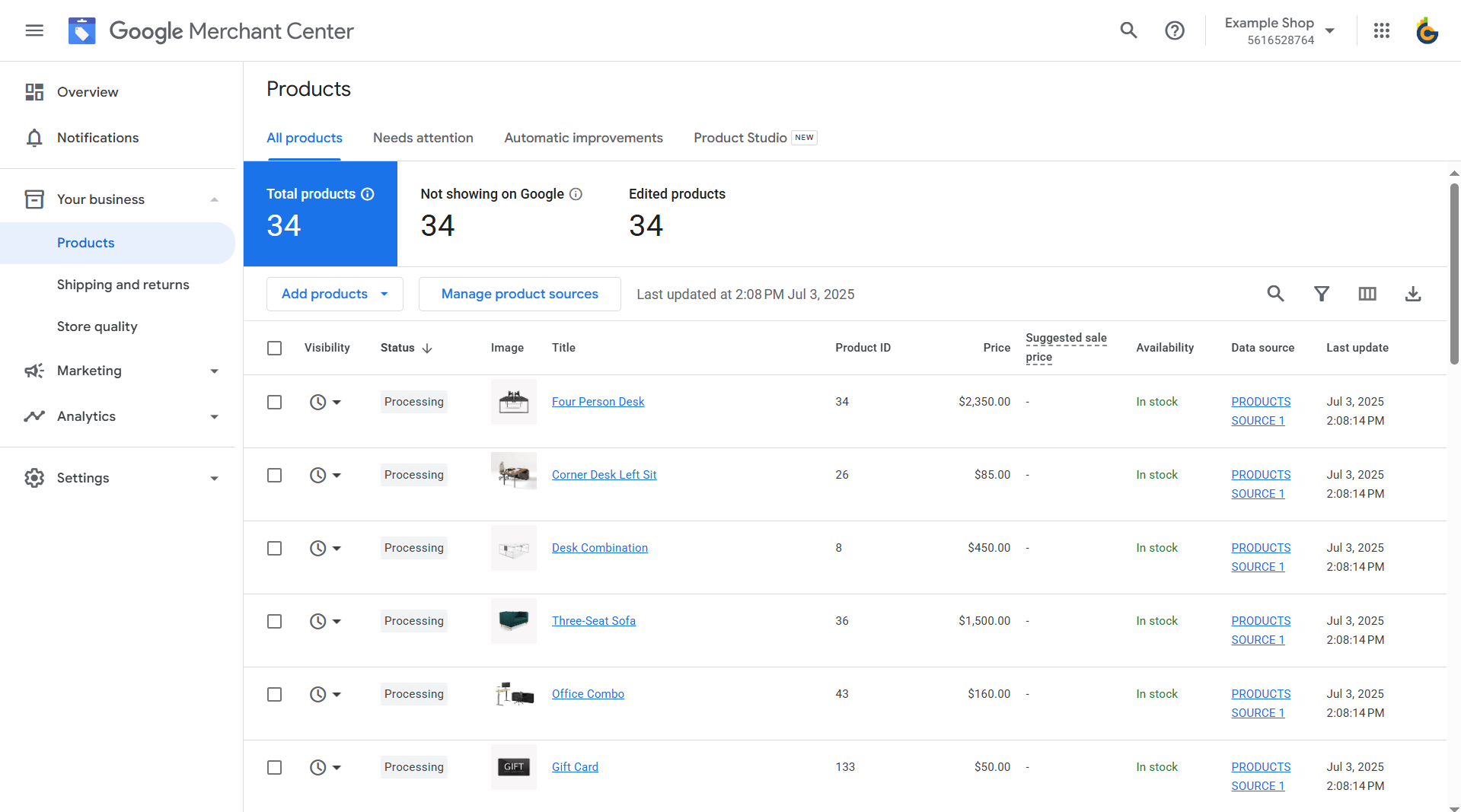 google merchant center odoo data feed products