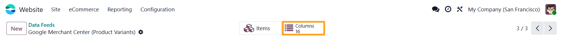 odoo google merchant center data feed columns button
