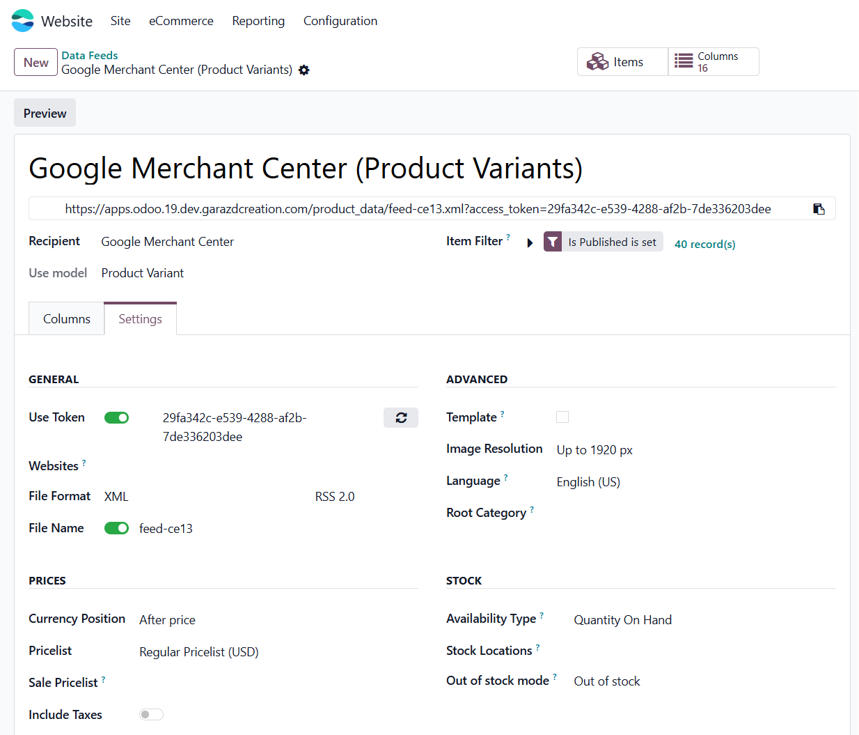 odoo google merchant center-product data feed