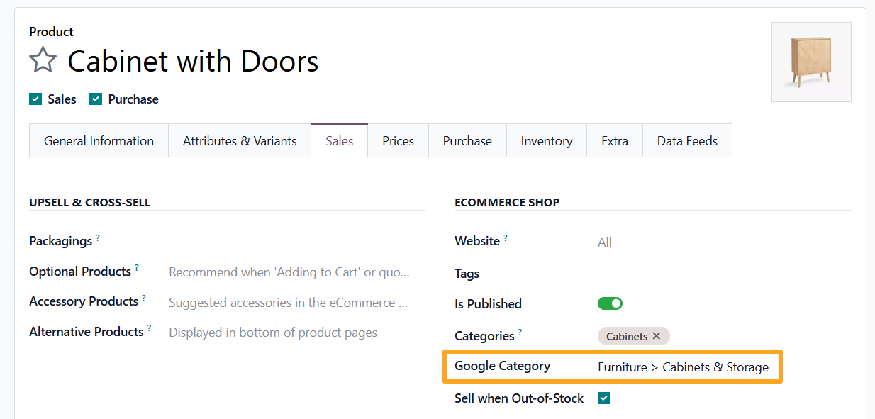 odoo product sales google category
