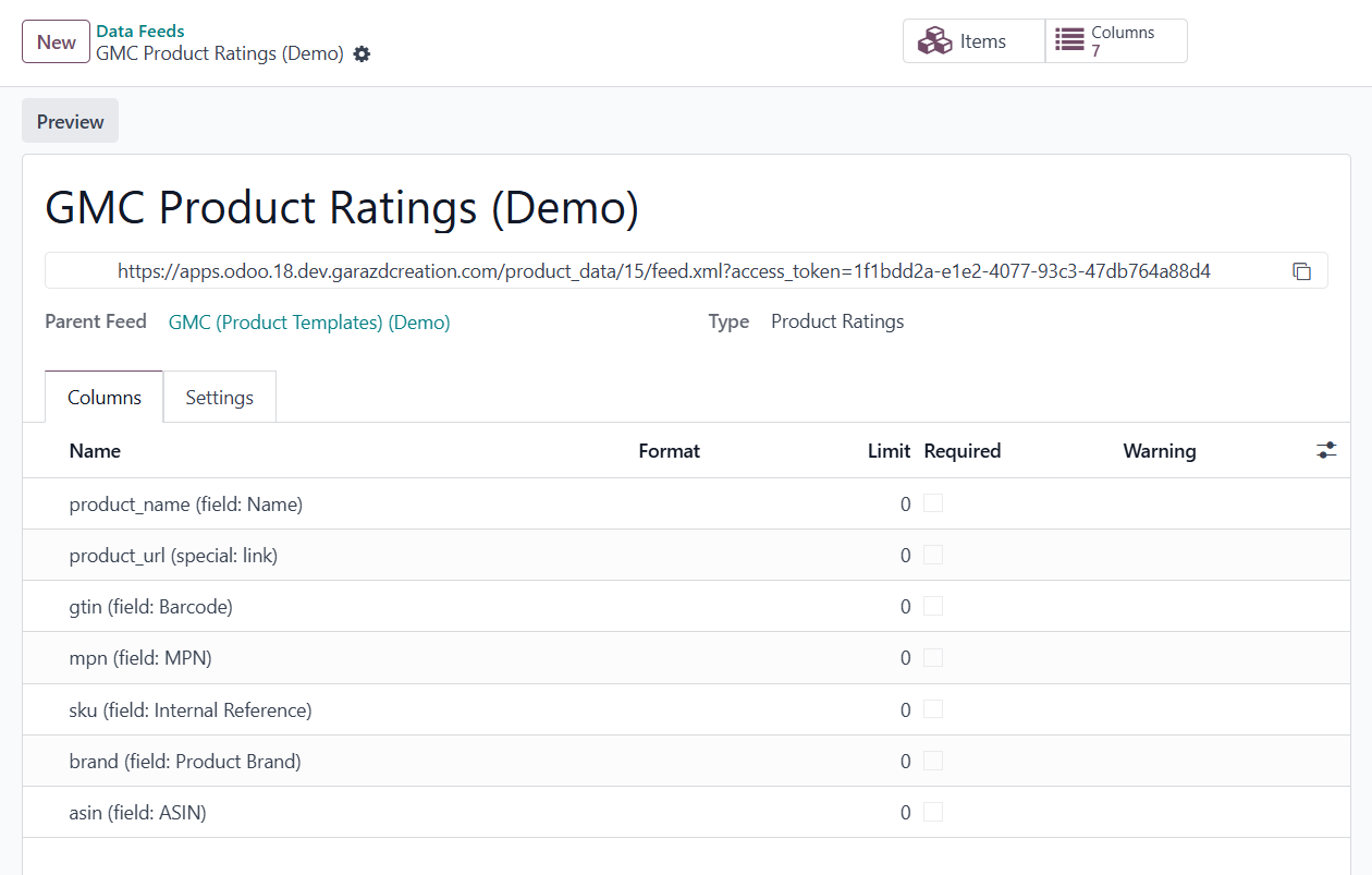 odoo google merchant center product review rating feed