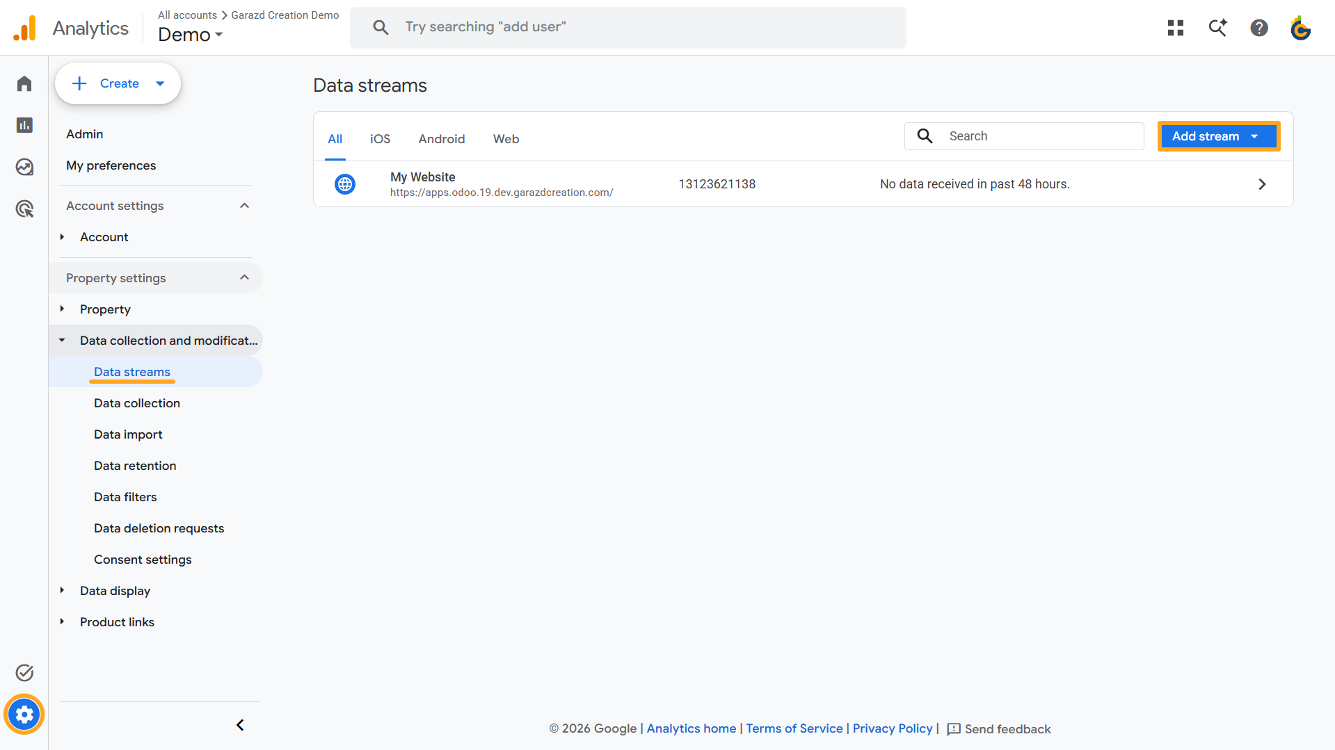 google analytics 4 admin add data stream