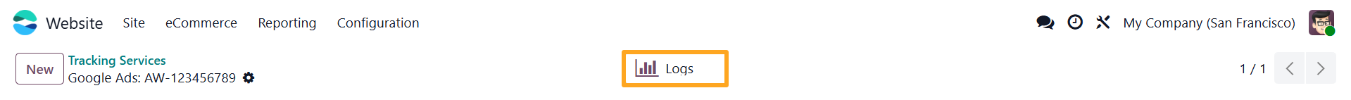 odoo google ads tracking service logs button