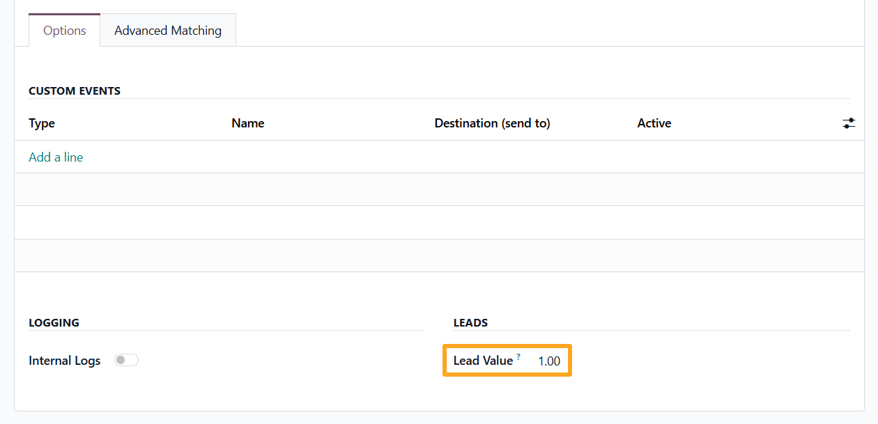 odoo google tag manager tracking service options lead value