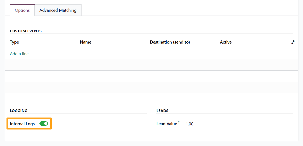 odoo google tag manager tracking service options internal logs