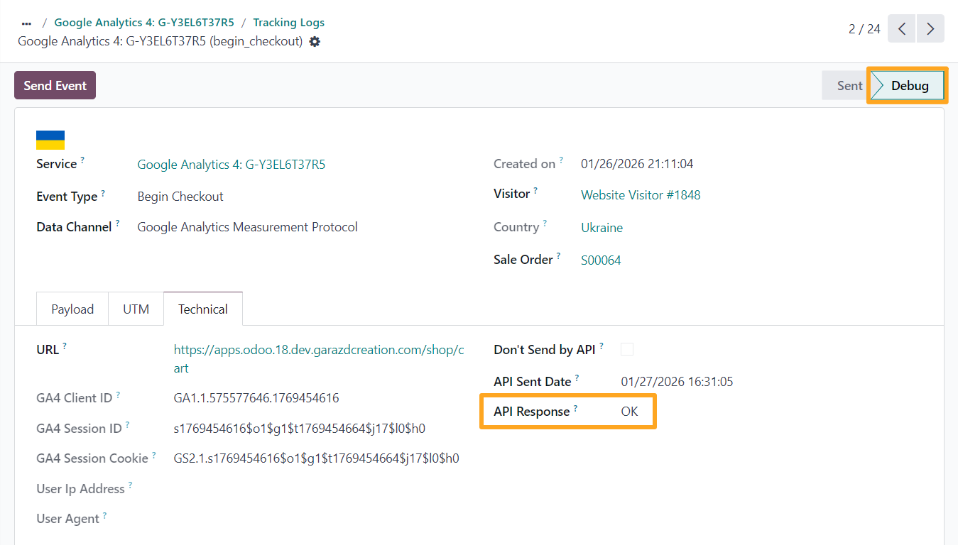 ga measurement protocol tracking log debug