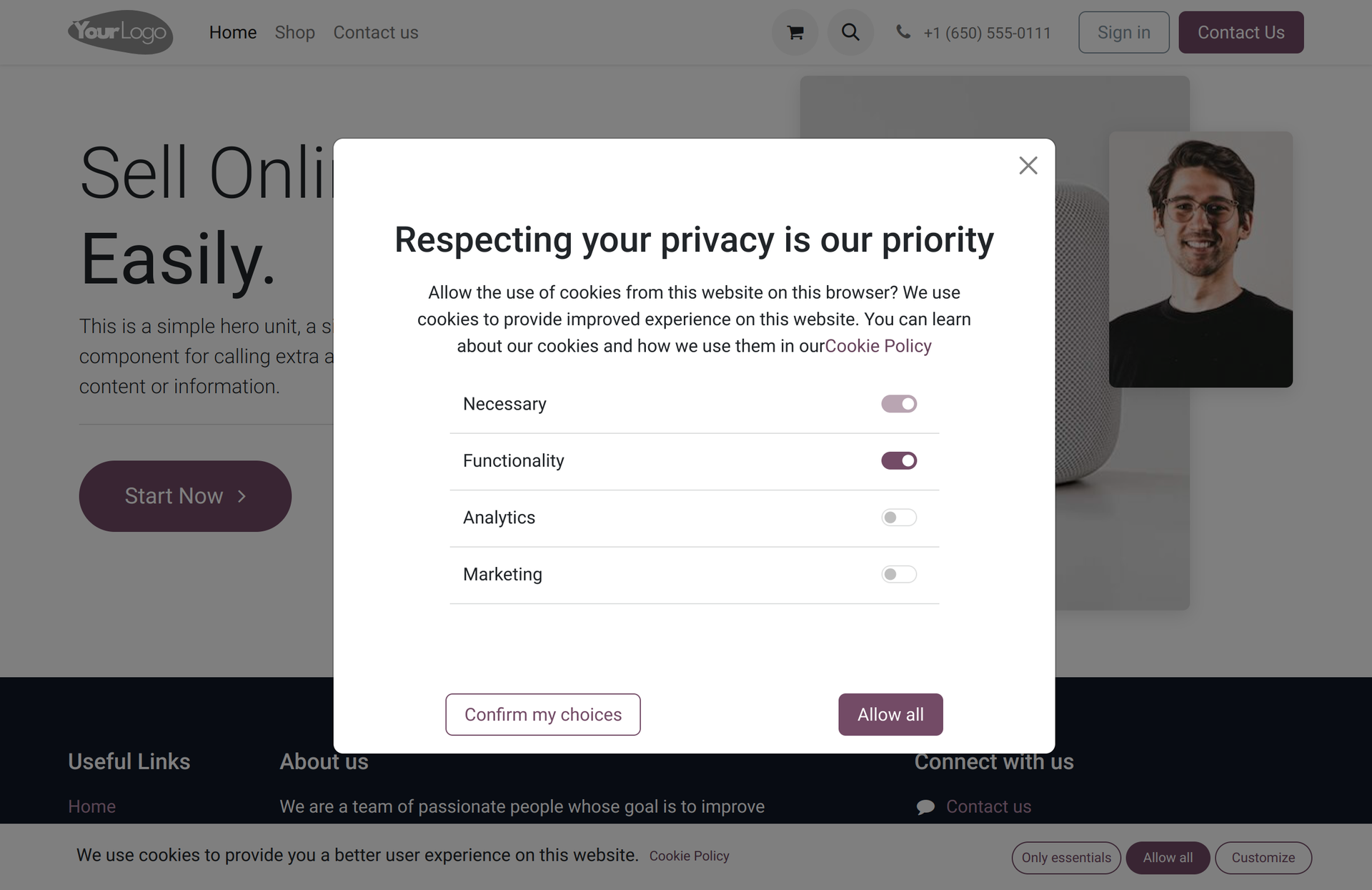 odoo cookie banner