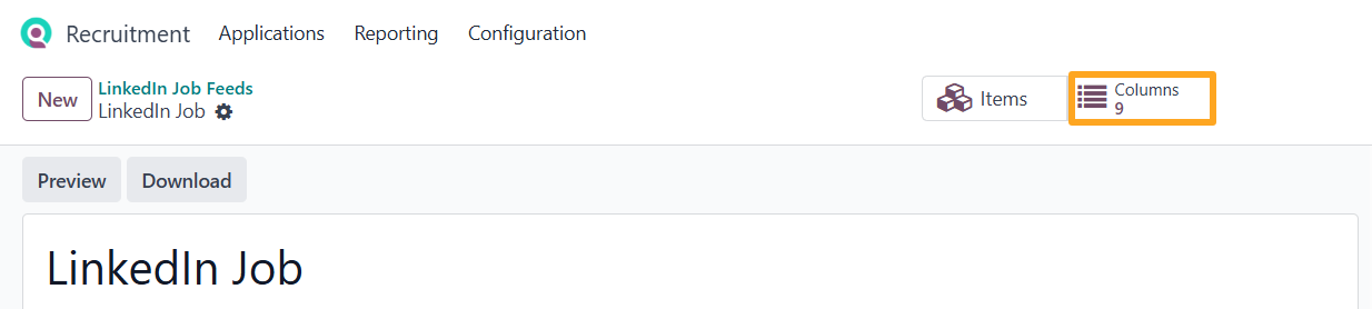 odoo recruitment linkedin job feed columns button