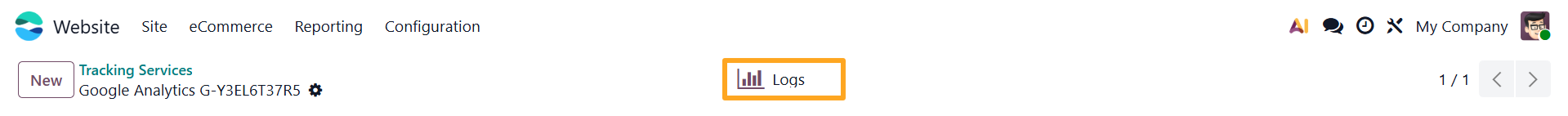 odoo online google analytics 4 tracking service logs button