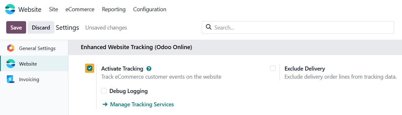 odoo online website settings enhanced activate tracking