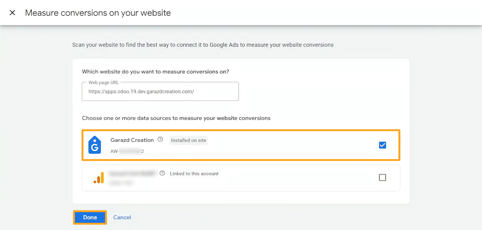 google ads tag conversions data source