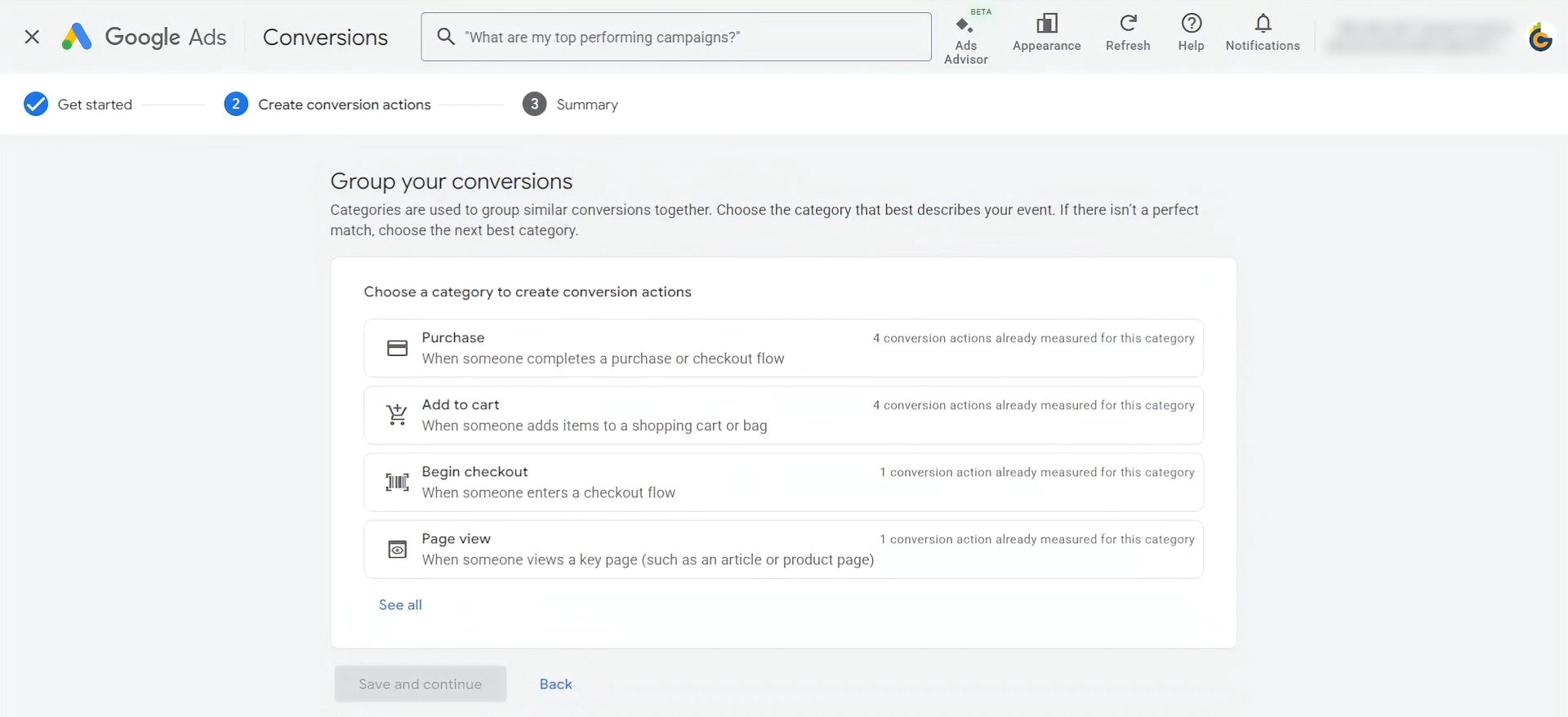 google ads conversion goal category