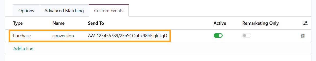 odoo online google ads tracking service custom events