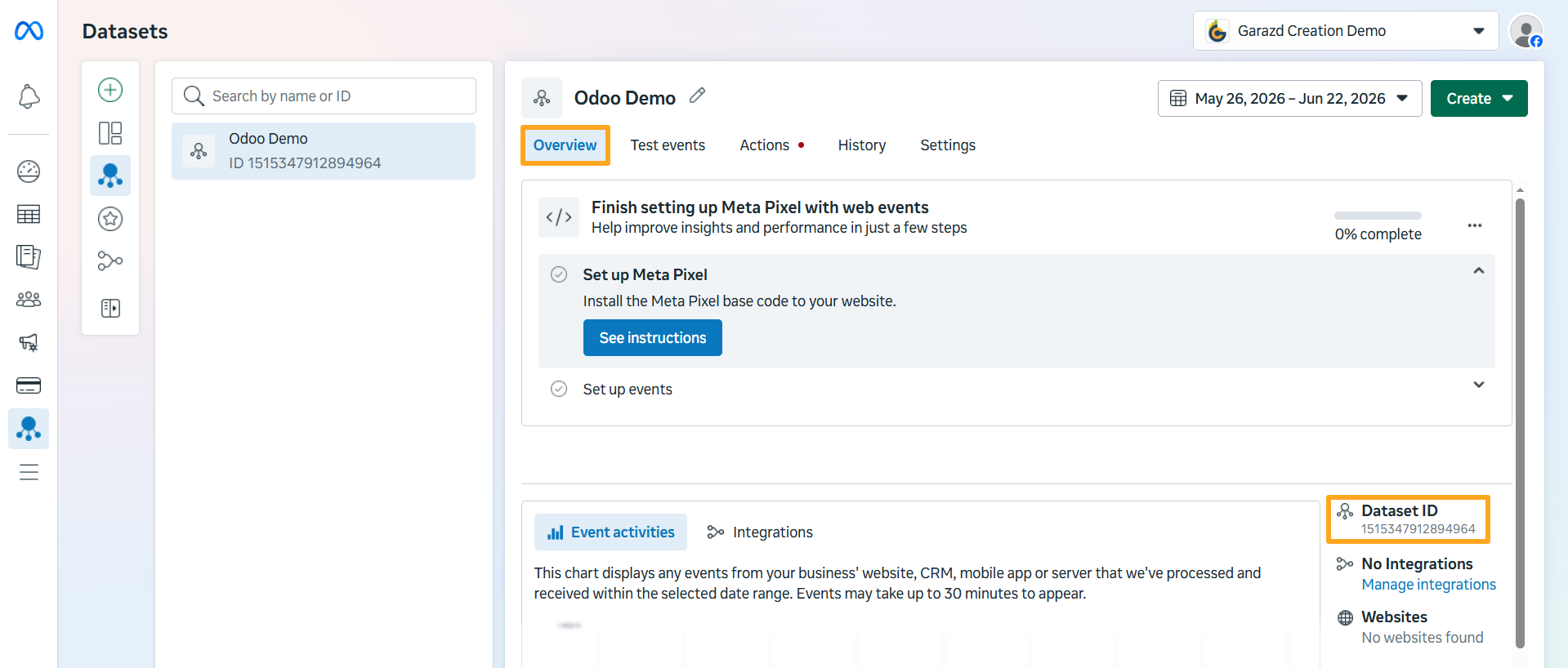 events manager datasets dataset meta pixel id