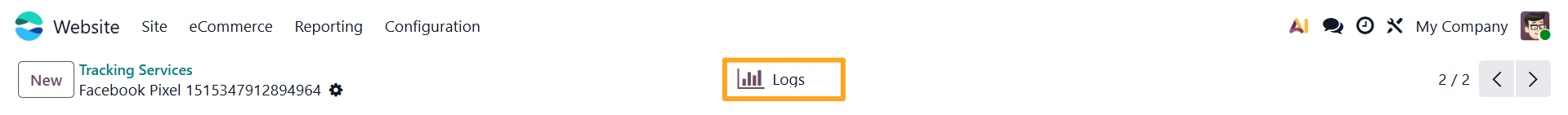 odoo online meta facebook pixel tracking service logs button