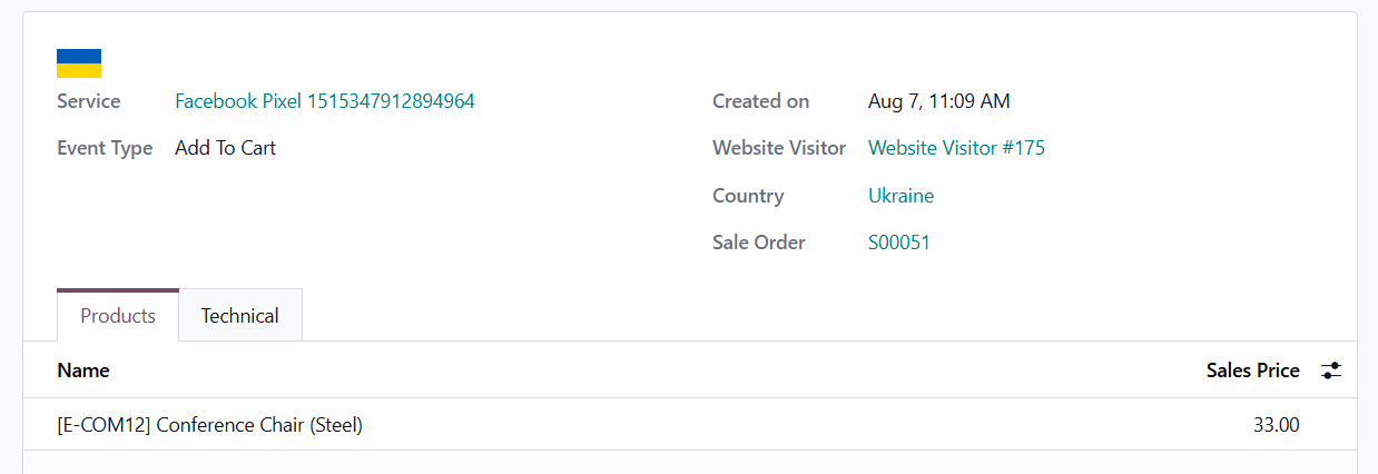 odoo online meta facebook pixel tracking service internal log