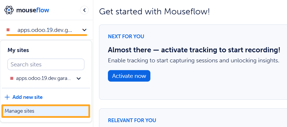 mouseflow odoo website manage sites