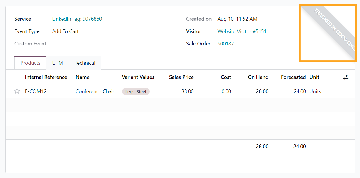 odoo linkedin tracking service internal log