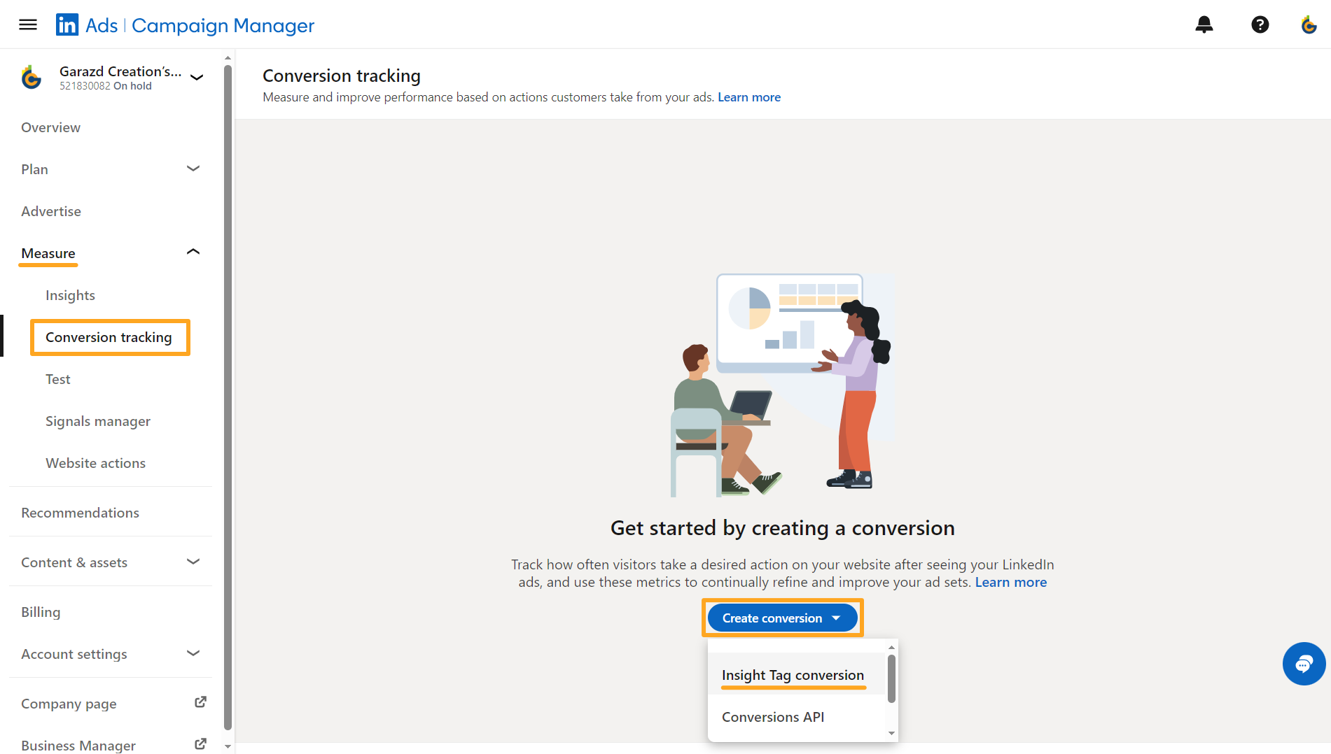 linkedin ads campaign manager measure tracking create conversion insight tag