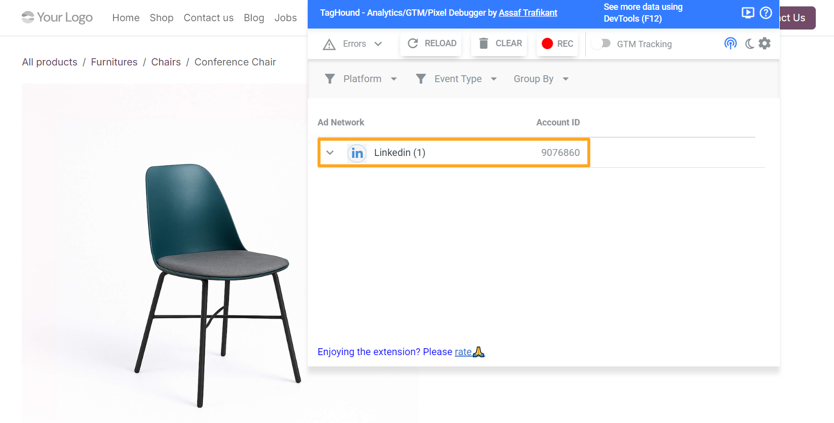 odoo ecommerce website test linkedin tag browser extension