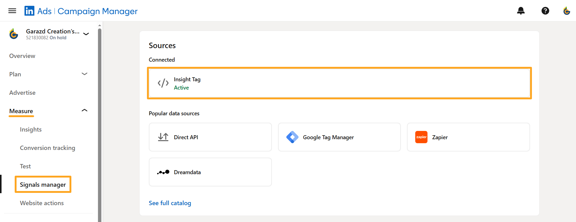 linkedin ads campaign manager measure signals insight tag