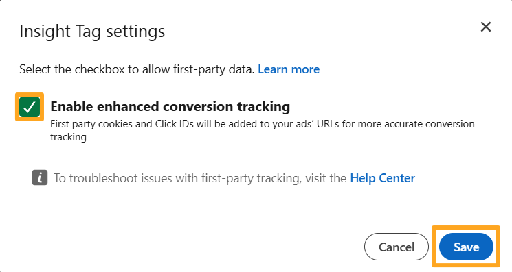 linkedin ads campaign manager insight tag settings enable enhanced conversion tracking