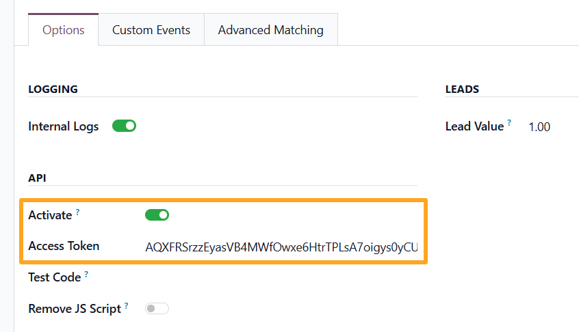 odoo linkedin tracking service options activate api access token