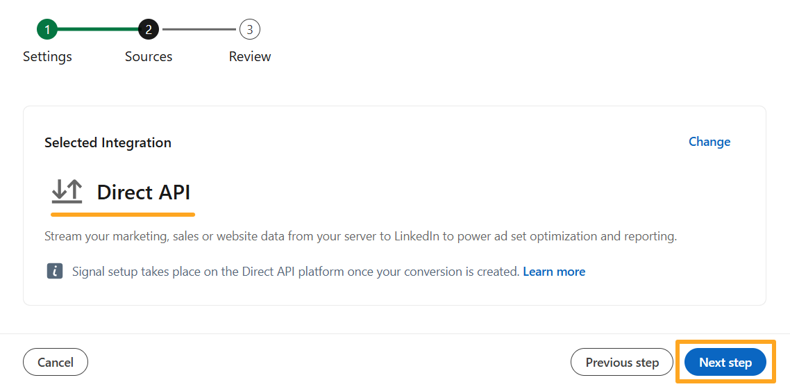 linkedin ads campaign manager create conversions api direct integration