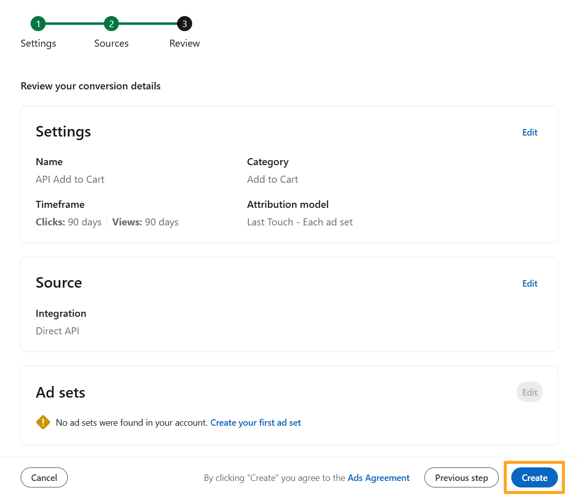 linkedin ads campaign manager review conversions api direct integration create
